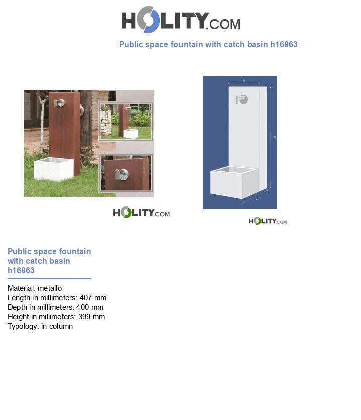 Public space fountain with catch basin h16863