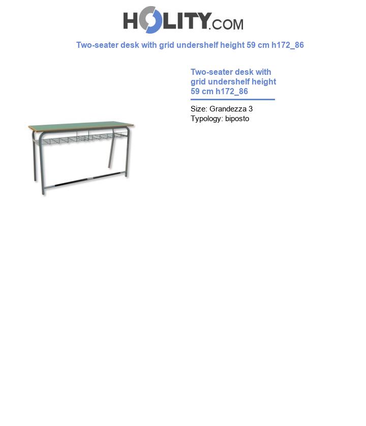 Two-seater desk with grid undershelf height 59 cm h172_86