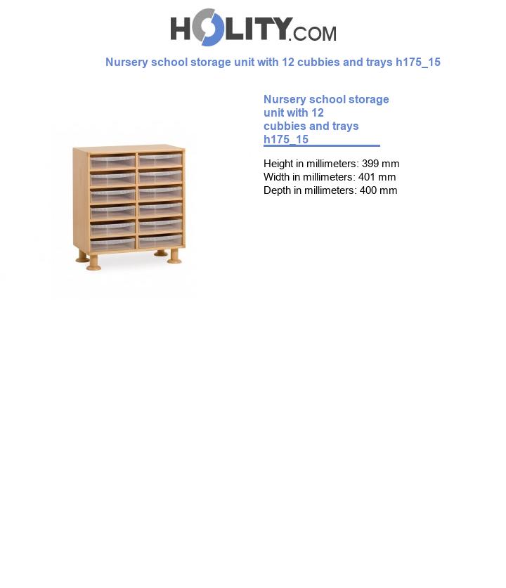 Nursery school storage unit with 12 cubbies and trays h175_15