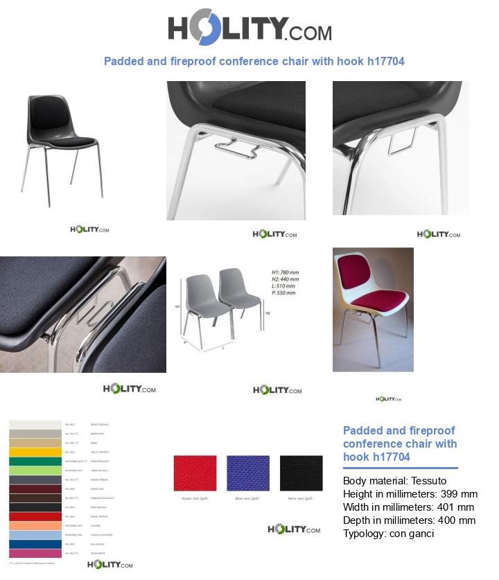 Padded and fireproof conference chair with hook h17704