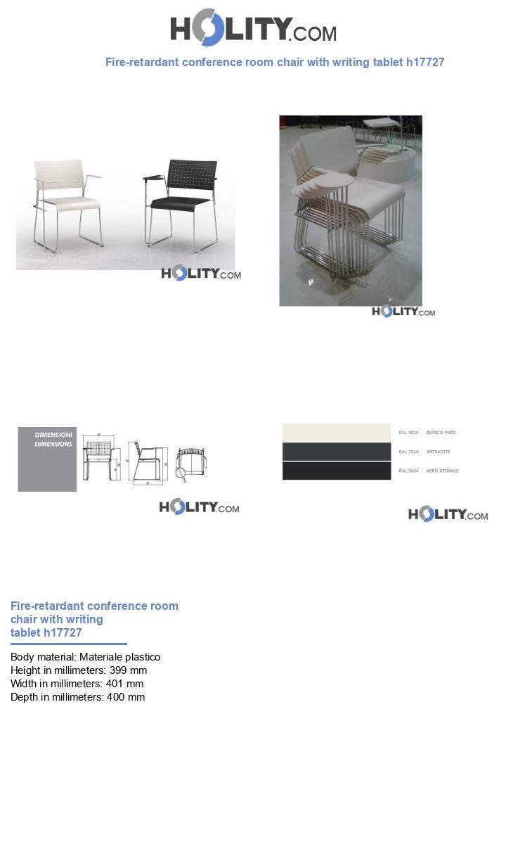Fire-retardant conference room chair with writing tablet h17727