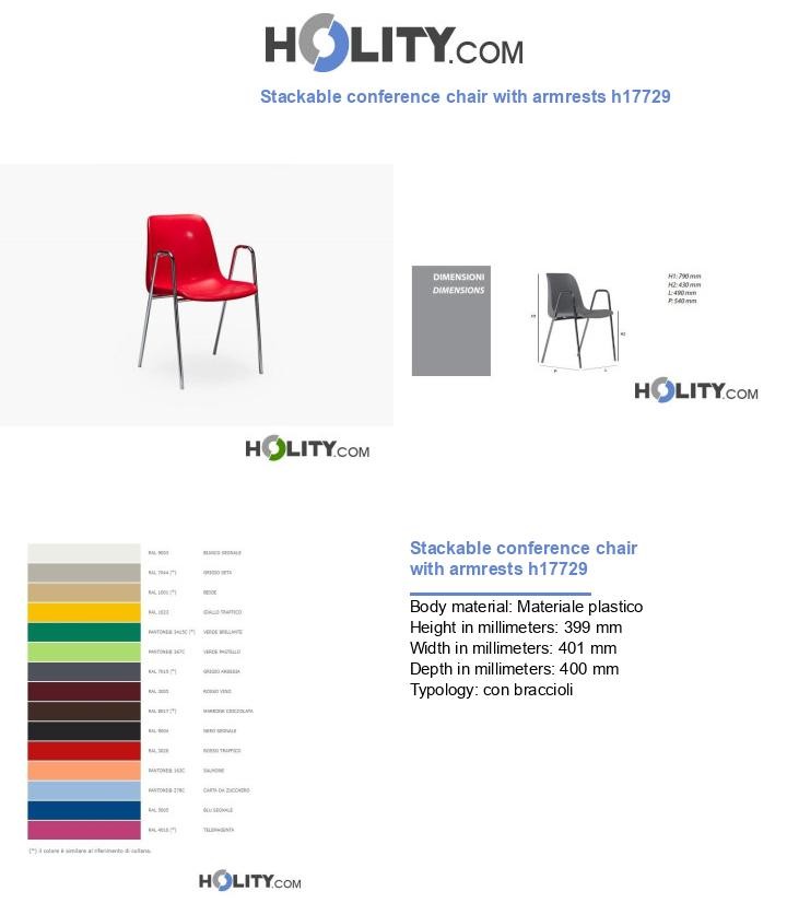 Stackable conference chair with armrests h17729