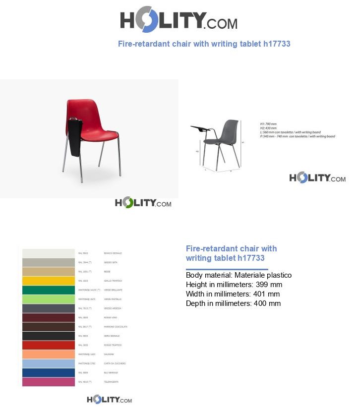 Fire-retardant chair with writing tablet h17733