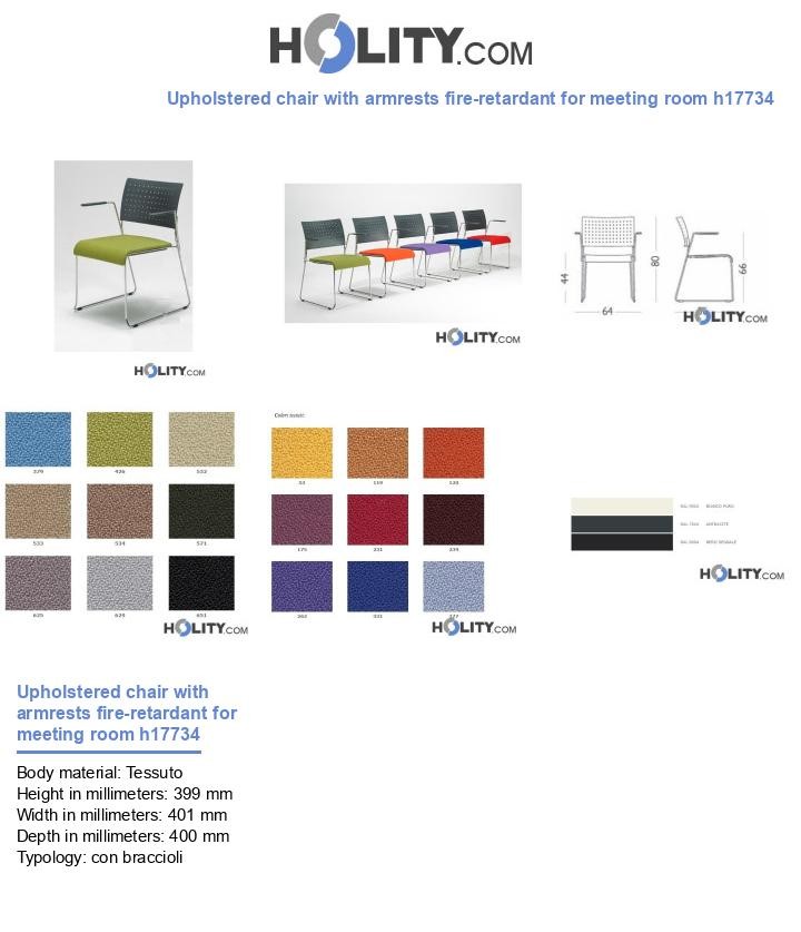 Upholstered chair with armrests fire-retardant for meeting room h17734