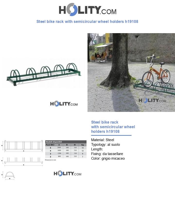 Steel bike rack with semicircular wheel holders h19108