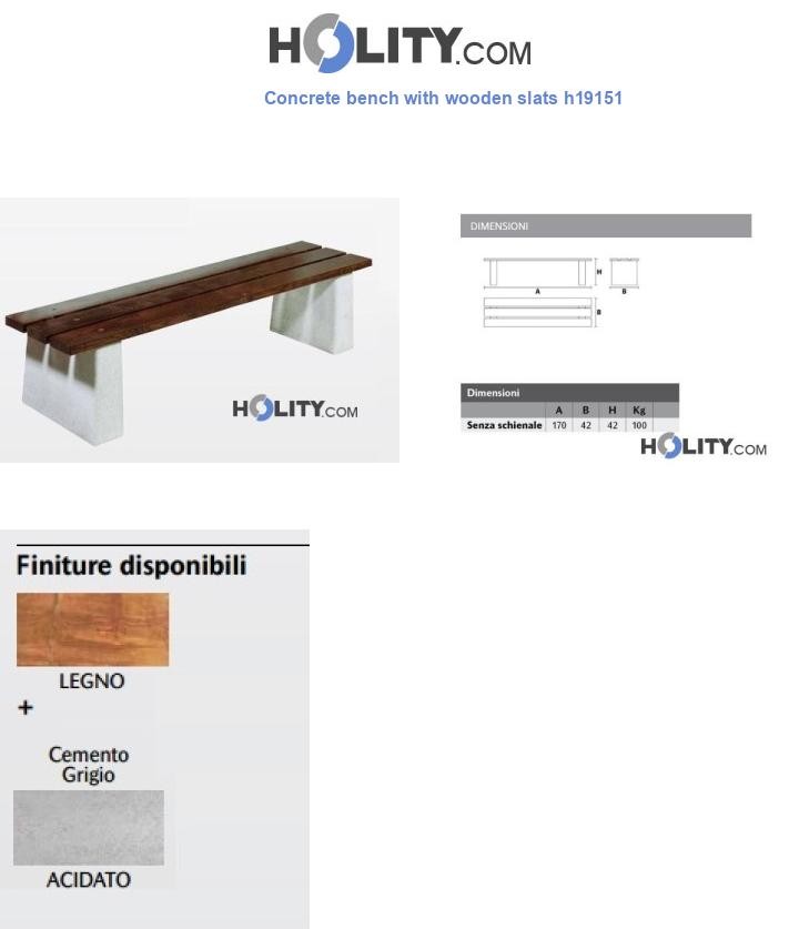 Concrete bench with wooden slats h19151