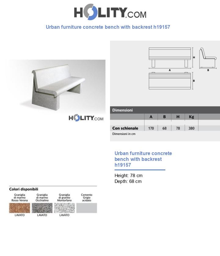 Urban furniture concrete bench with backrest h19157