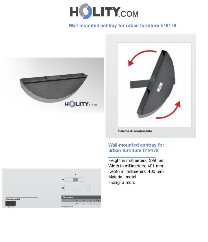 Wall-mounted ashtray for urban furniture h19178
