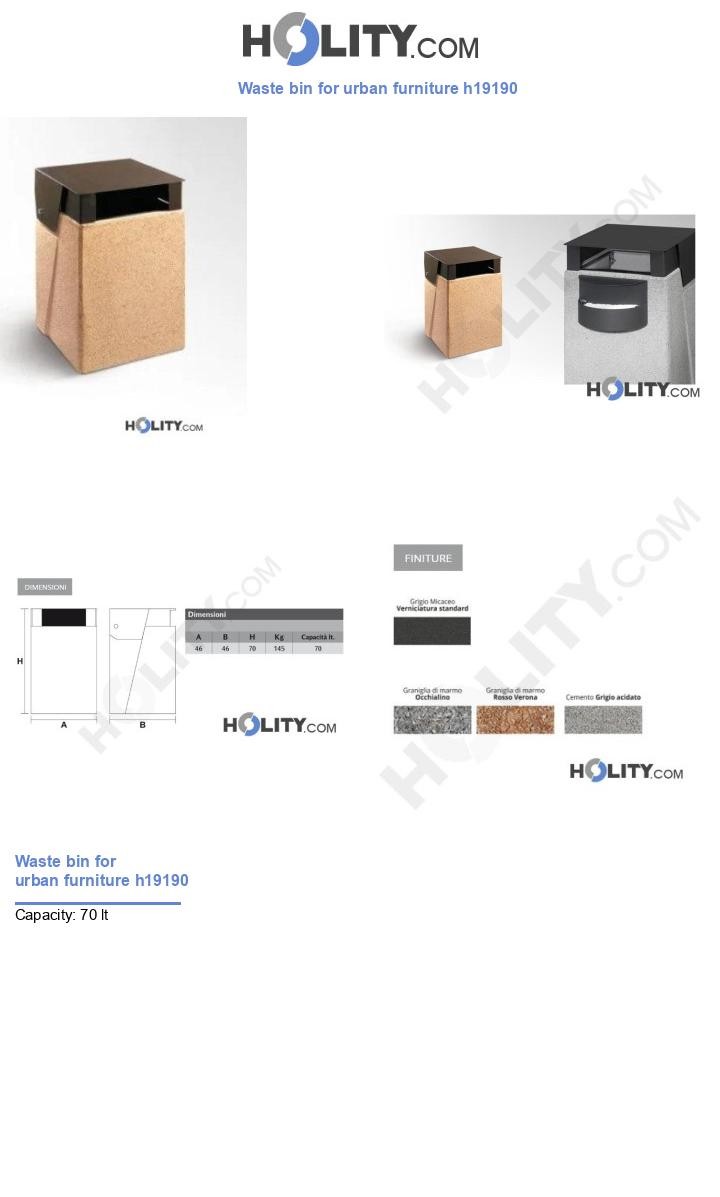 Waste bin for urban furniture h19190