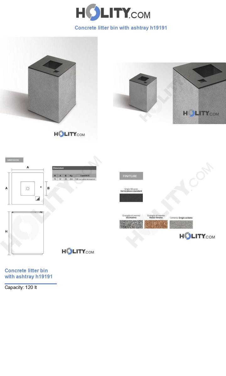 Concrete litter bin with ashtray h19191