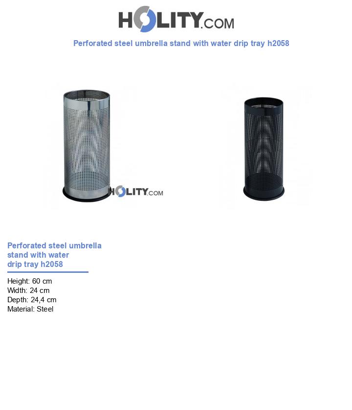 Perforated steel umbrella stand with water drip tray h2058