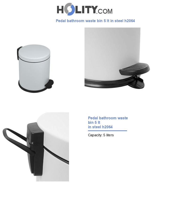 Pedal bathroom waste bin 5 lt in steel h2064