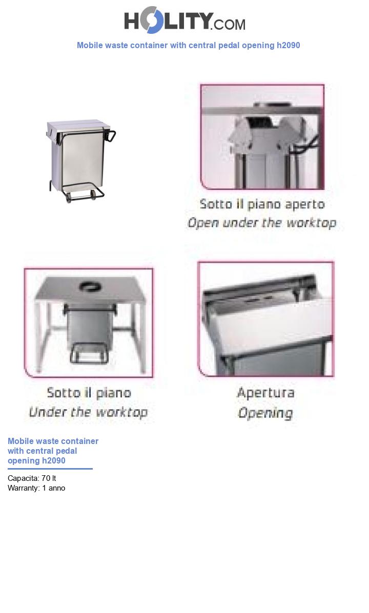 Mobile waste container with central pedal opening h2090