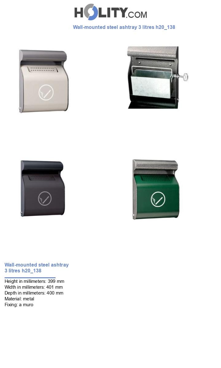 Wall-mounted steel ashtray 3 litres h20_138