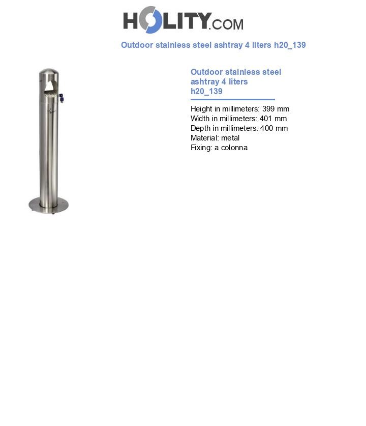 Outdoor stainless steel ashtray 4 liters h20_139