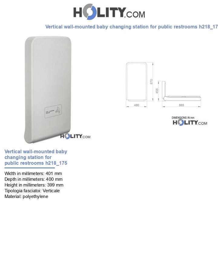 Vertical wall-mounted baby changing station for public restrooms h218_175