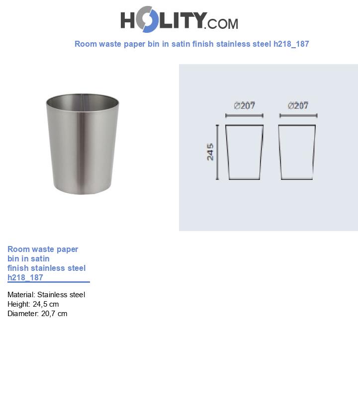 Room waste paper bin in satin finish stainless steel h218_187