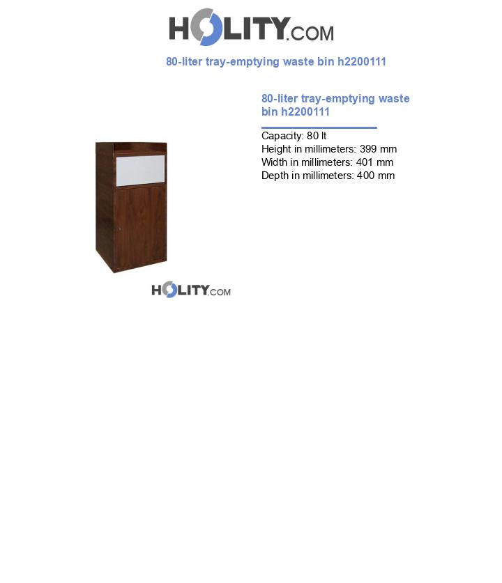 80-liter tray-emptying waste bin h2200111