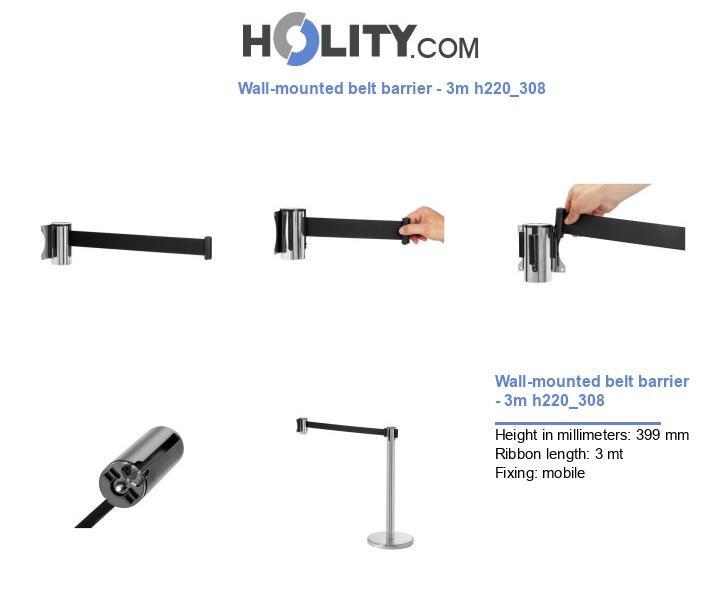 Wall-mounted belt barrier - 3m h220_308