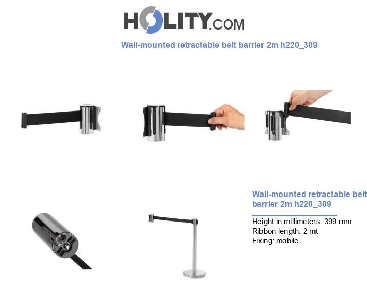 Wall-mounted retractable belt barrier 2m h220_309