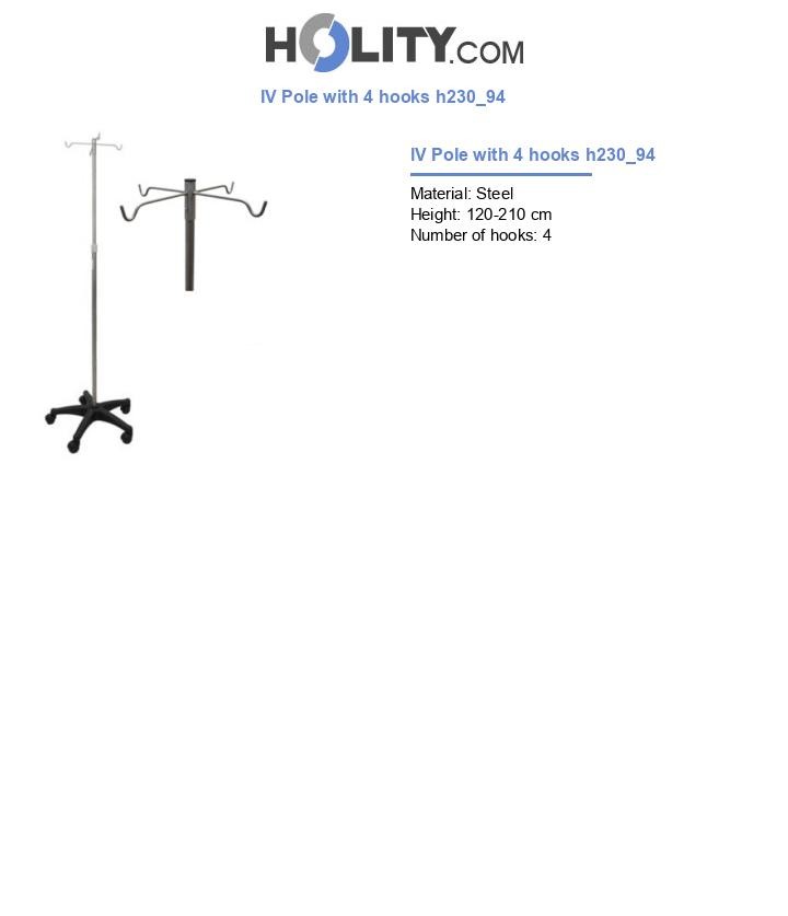 IV Pole with 4 hooks h230_94