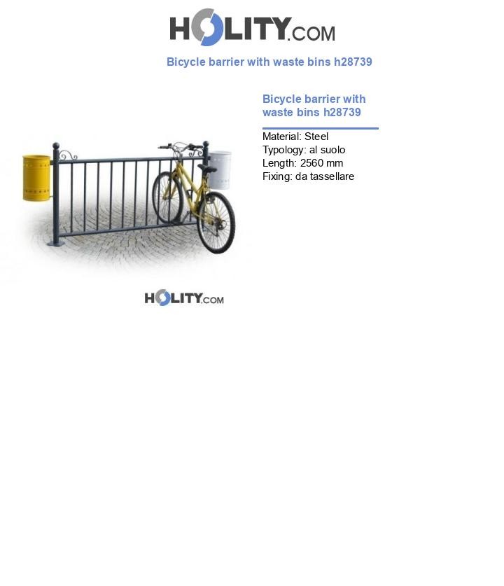 Bicycle barrier with waste bins h28739