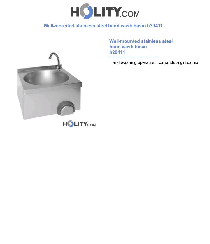 Wall-mounted stainless steel hand wash basin h29411