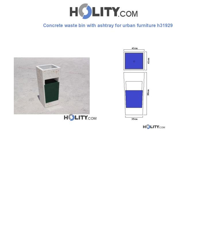 Concrete waste bin with ashtray for urban furniture h31929