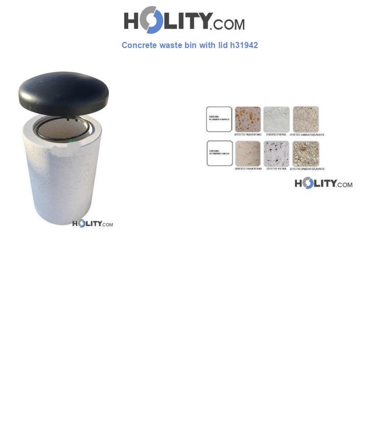 Concrete waste bin with lid h31942