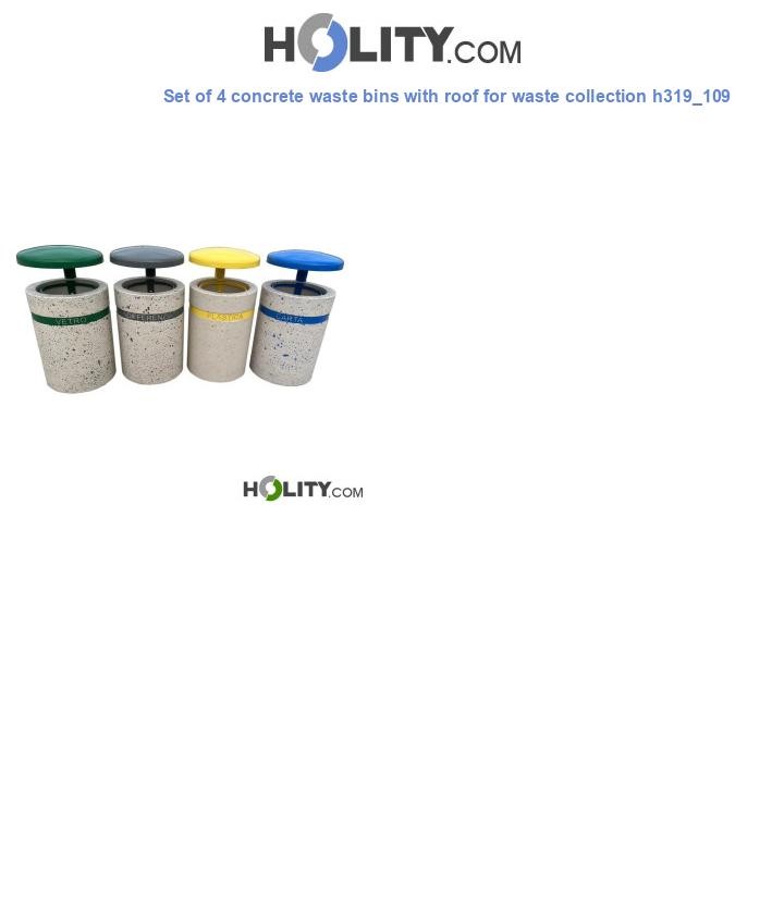 Set of 4 concrete waste bins with roof for waste collection h319_109