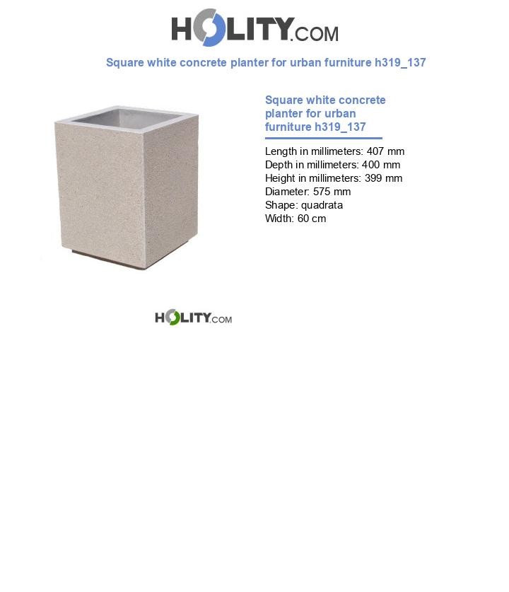 Square white concrete planter for urban furniture h319_137