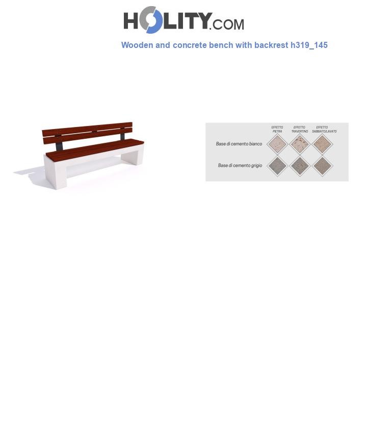 Wooden and concrete bench with backrest h319_145