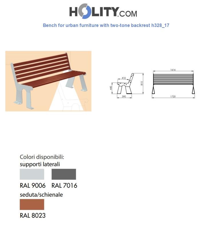 Bench for urban furniture with two-tone backrest h328_17