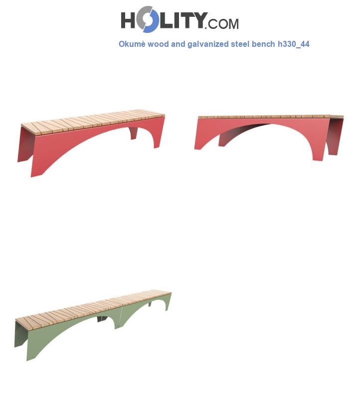 Okumè wood and galvanized steel bench h330_44