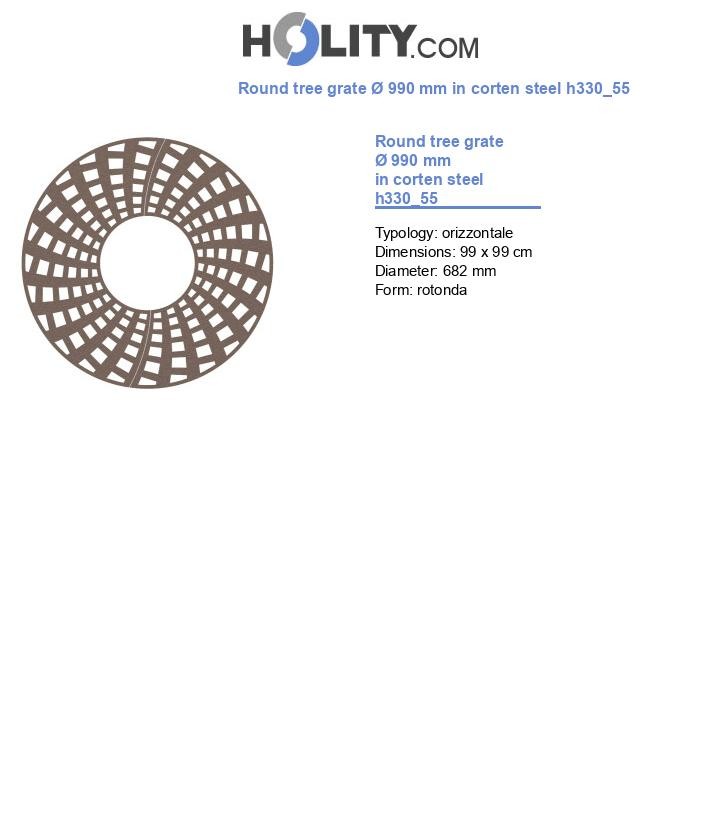 Round tree grate Ø 990 mm in corten steel h330_55