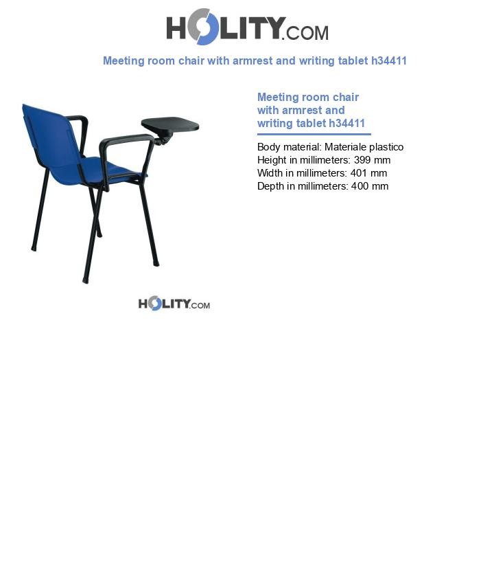 Meeting room chair with armrest and writing tablet h34411