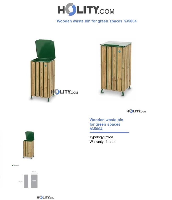 Wooden waste bin for green spaces h35004