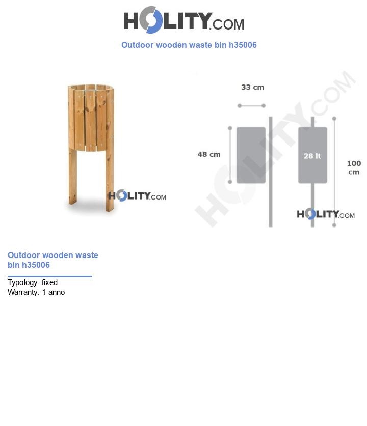 Outdoor wooden waste bin h35006