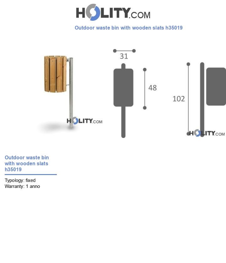 Outdoor waste bin with wooden slats h35019