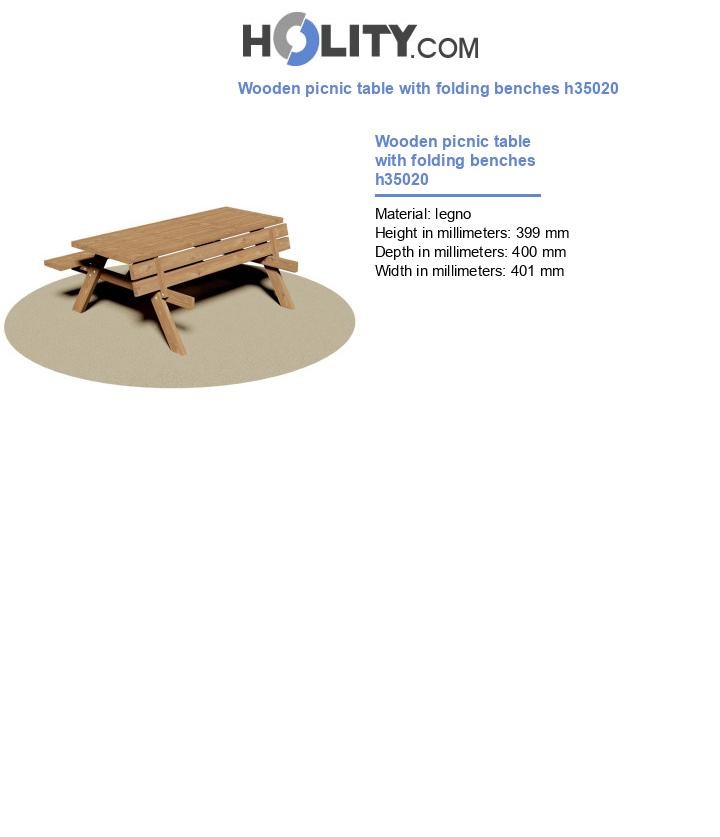 Wooden picnic table with folding benches h35020