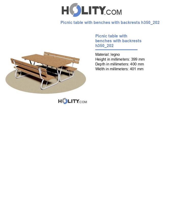 Picnic table with benches with backrests h350_202