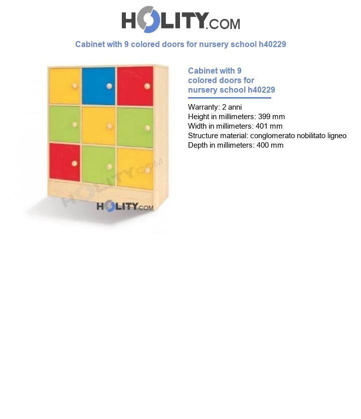 Cabinet with 9 colored doors for nursery school h40229