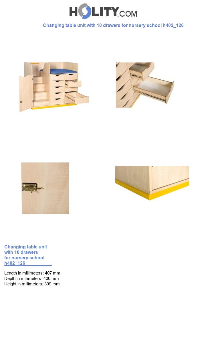 Changing table unit with 10 drawers for nursery school h402_126