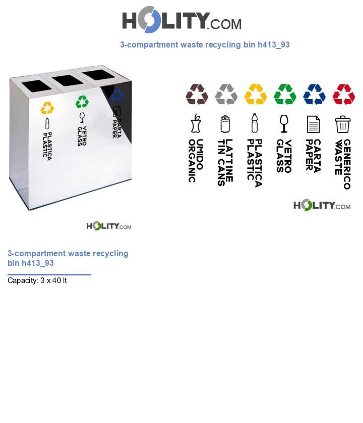 3-compartment waste recycling bin h413_93