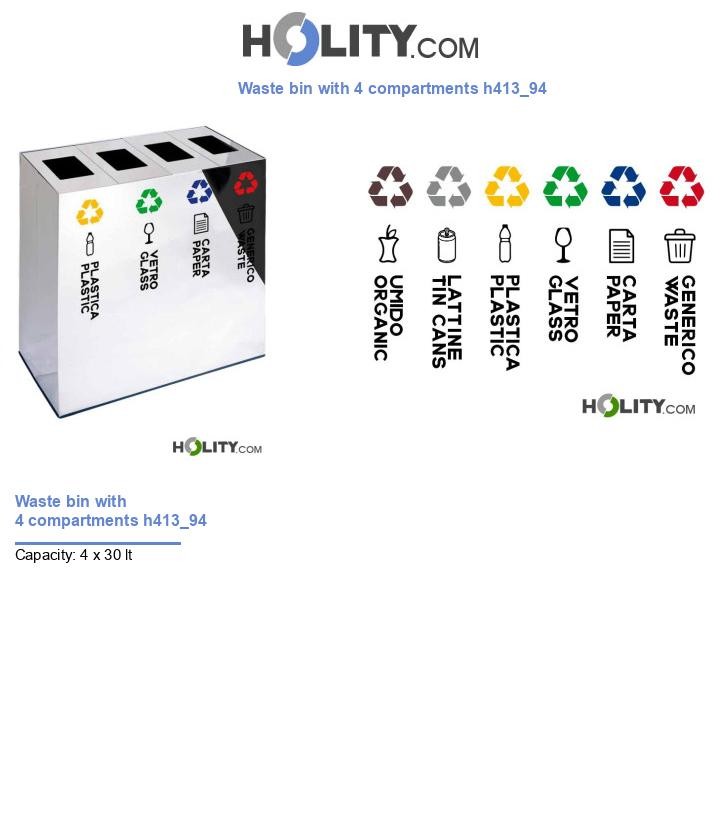 Waste bin with 4 compartments h413_94