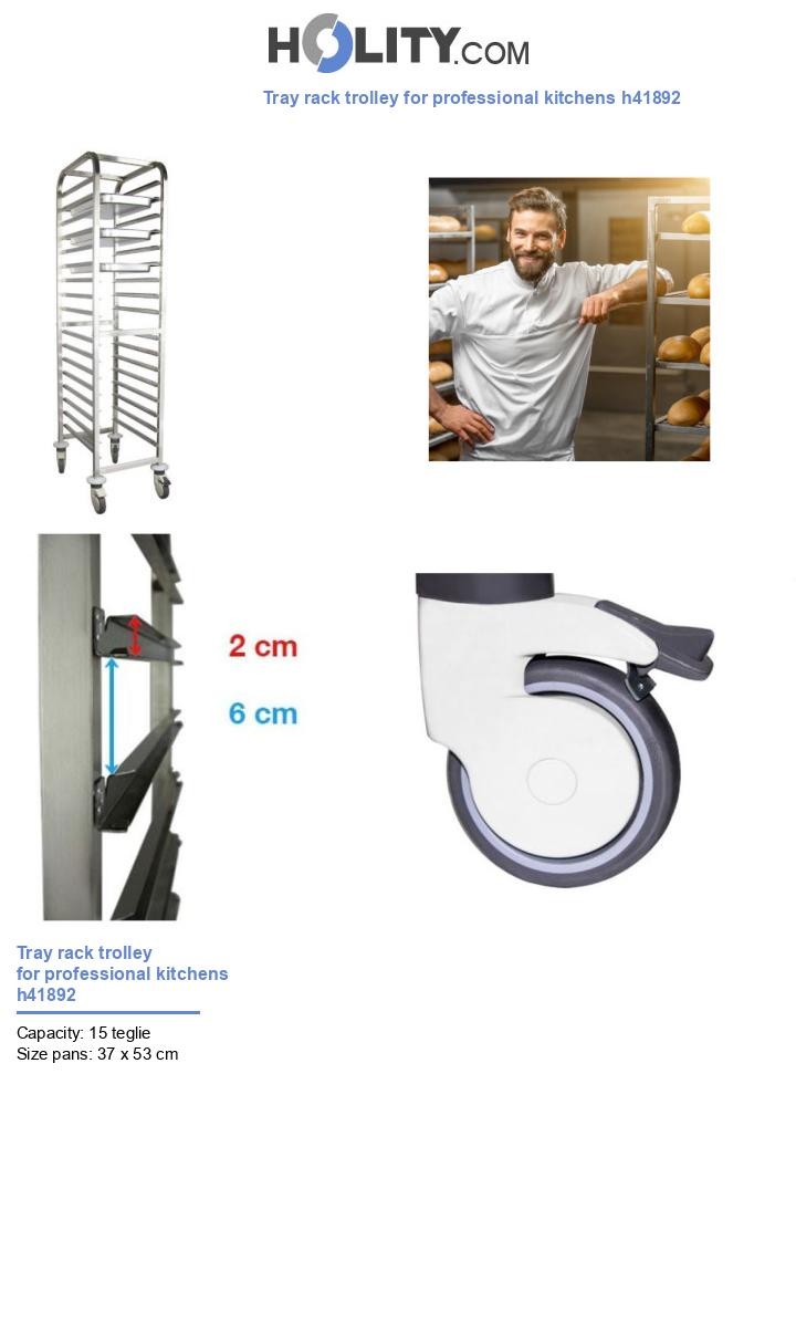 Tray rack trolley for professional kitchens h41892