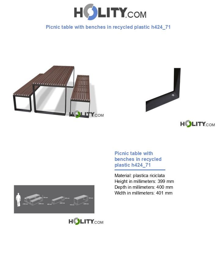 Picnic table with benches in recycled plastic h424_71