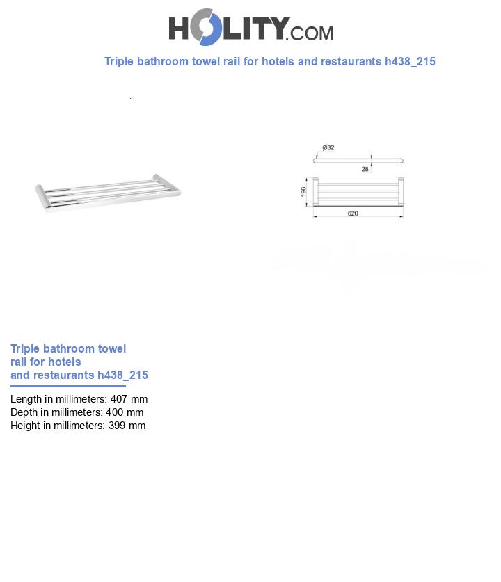 Triple bathroom towel rail for hotels and restaurants h438_215