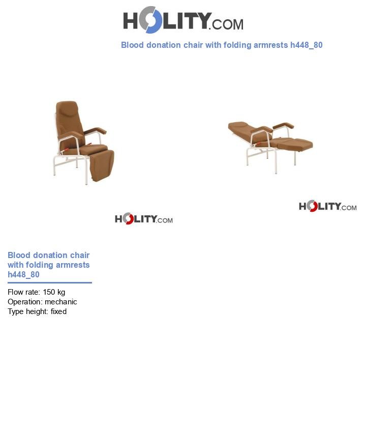 Blood donation chair with folding armrests h448_80