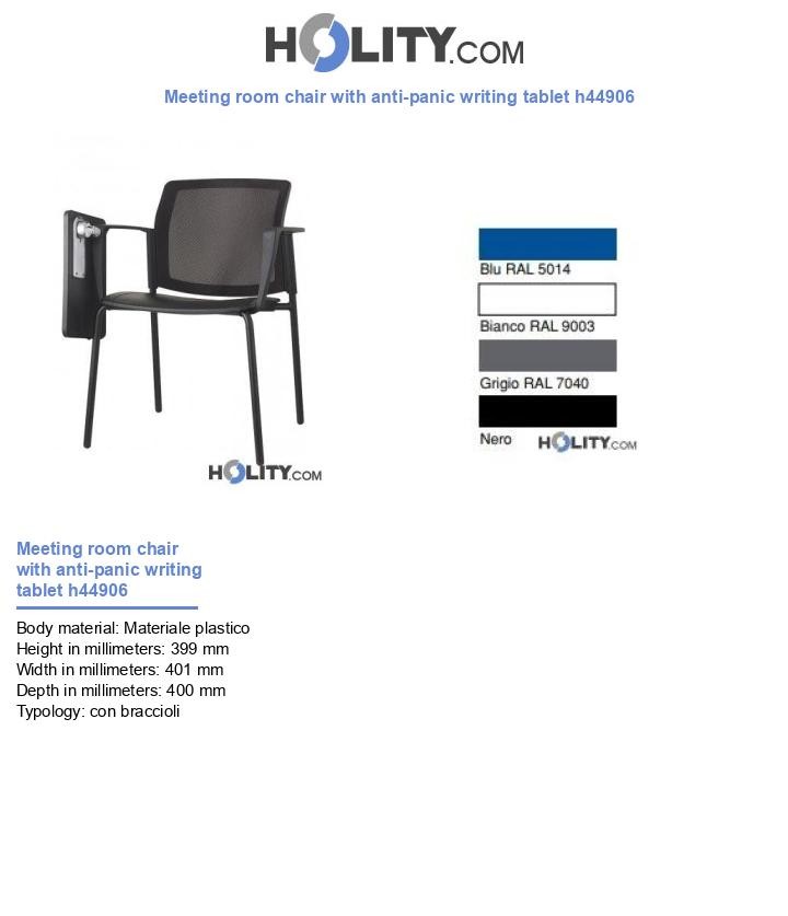 Meeting room chair with anti-panic writing tablet h44906